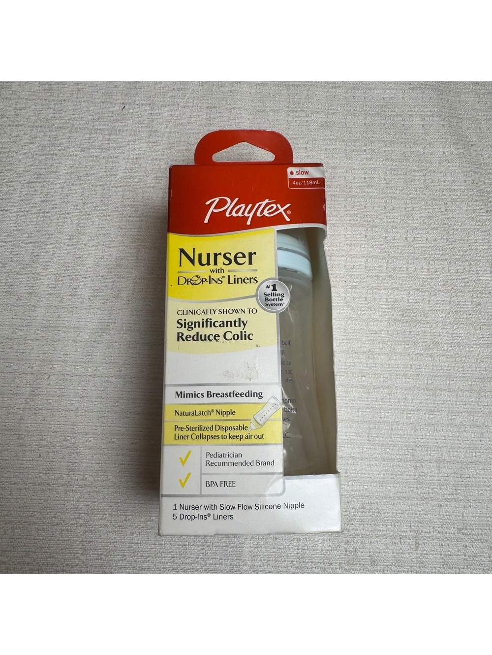 Vintage Playtex Nurser Baby Bottle 4 oz Drop-Ins Liners Slow Flow Original Box
